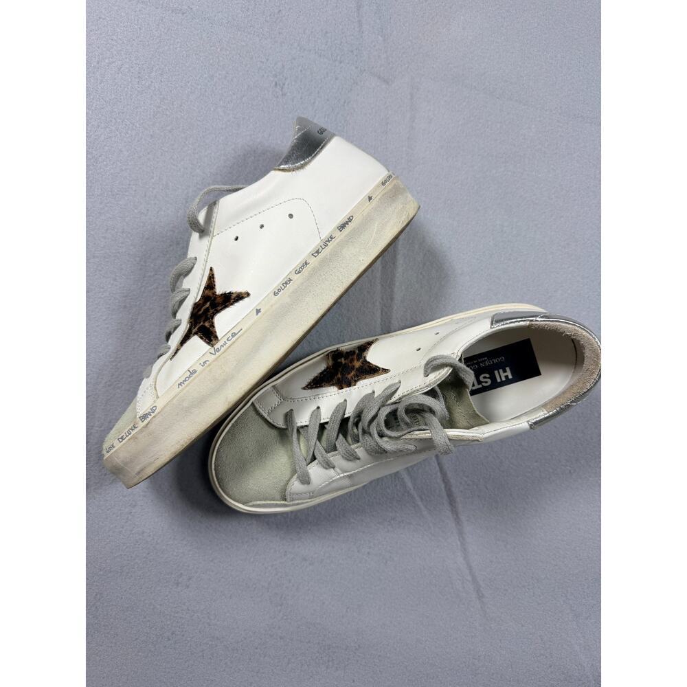 Golden Goose Hi Star Low Top Platform Sneakers White Leopard Star Size 39 EU 9 U - Picture 10 of 13
